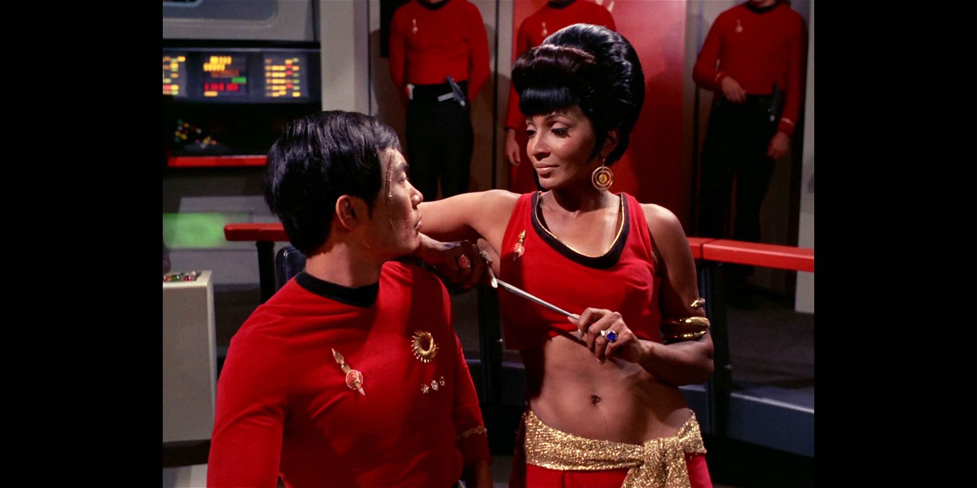 Uhura from Mirror Universe in Star Trek talking.
