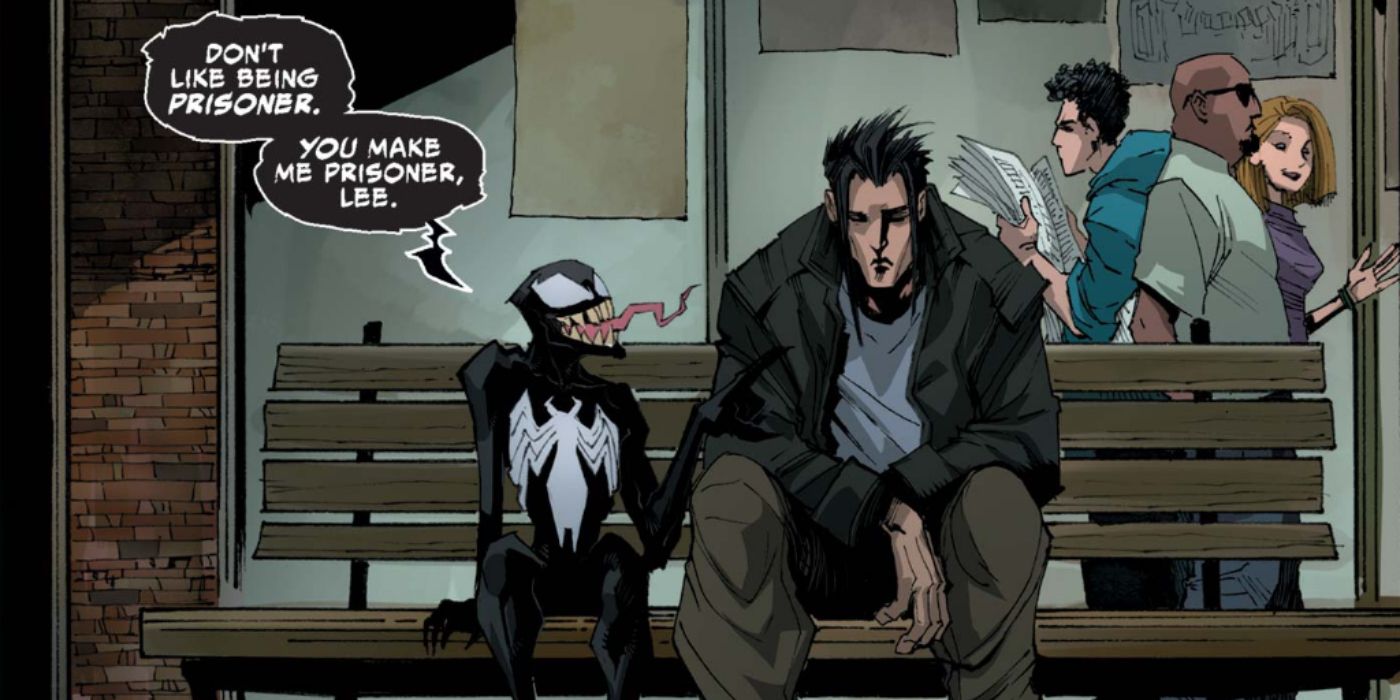 Venom symbiote on a park bench Venom 2016 4