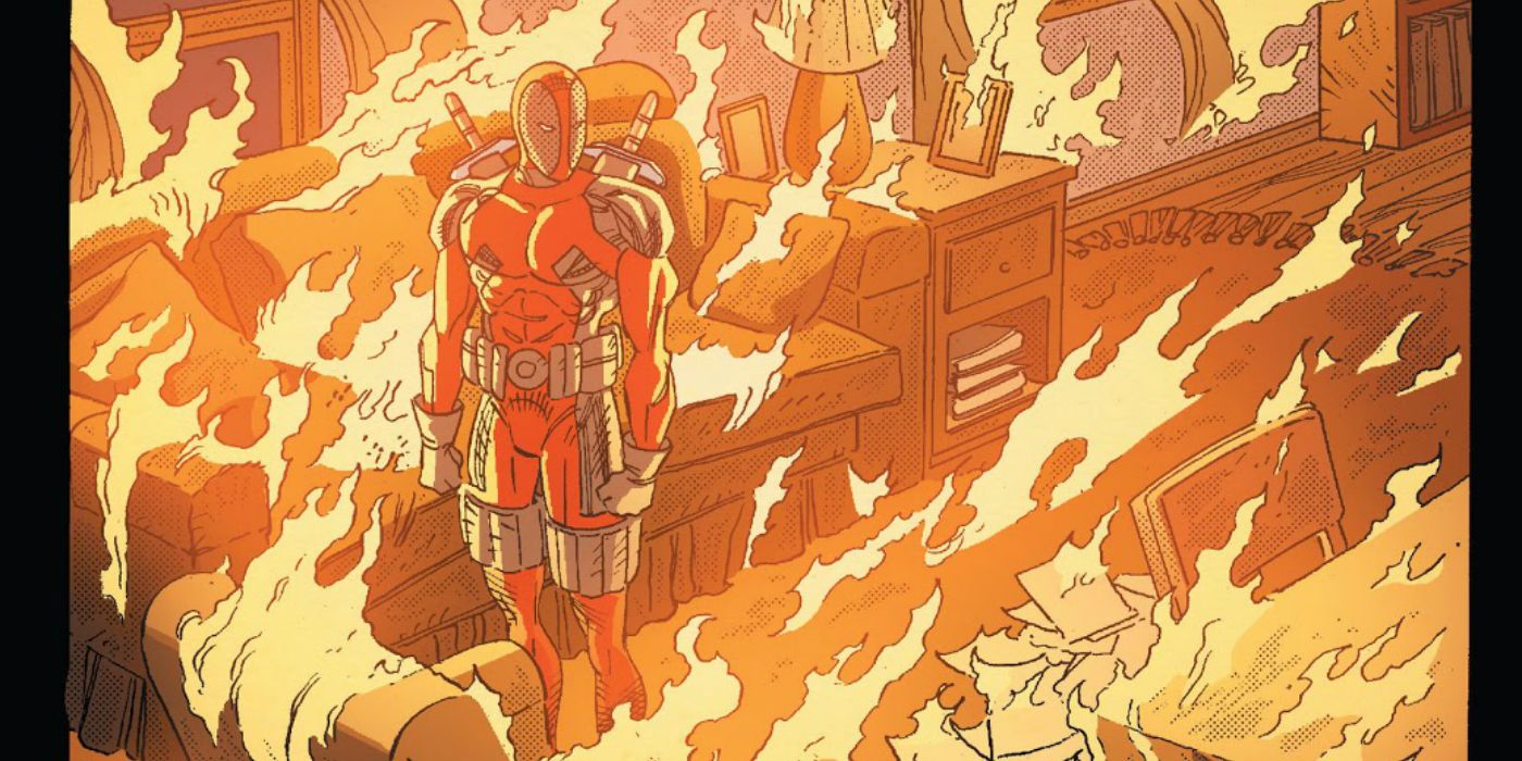 An amnesiac Deadpool burns down his parents' house in Marvel Comics