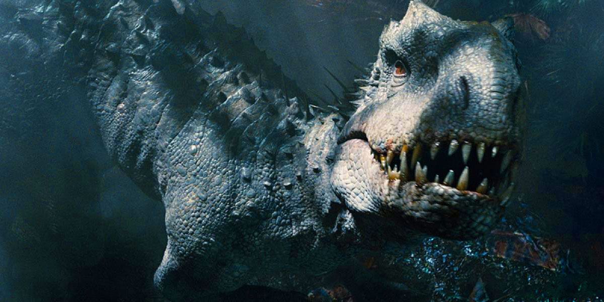 The Indominus Rex from Jurassic World bares their teeth