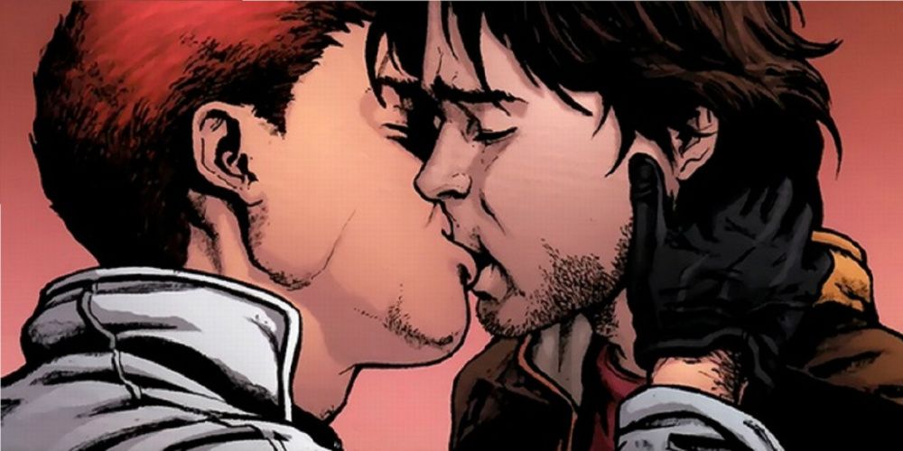 rictor and shatterstar share a kiss