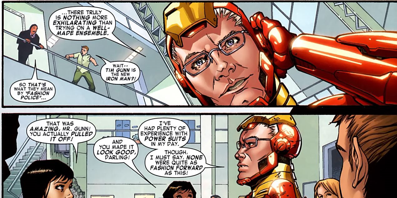 Tim Gunn in an Iron Man suit in Marvel Comics