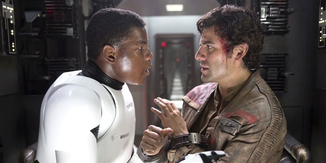 Finn and Poe Dameron face to face in Star Wars