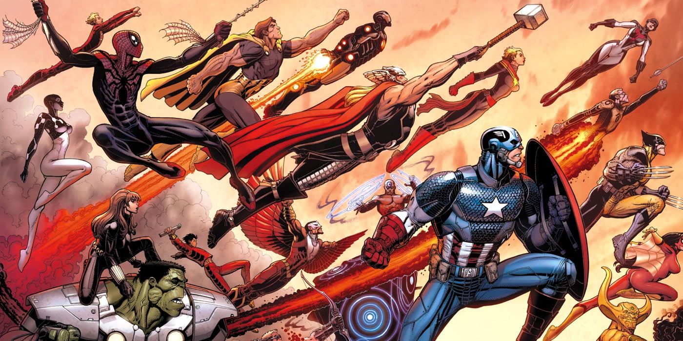 An image of the largest Avengers roster in Marvel Comics.
