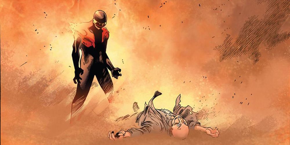 Cyclops as Dark Phoenix standing over Professor X's body
