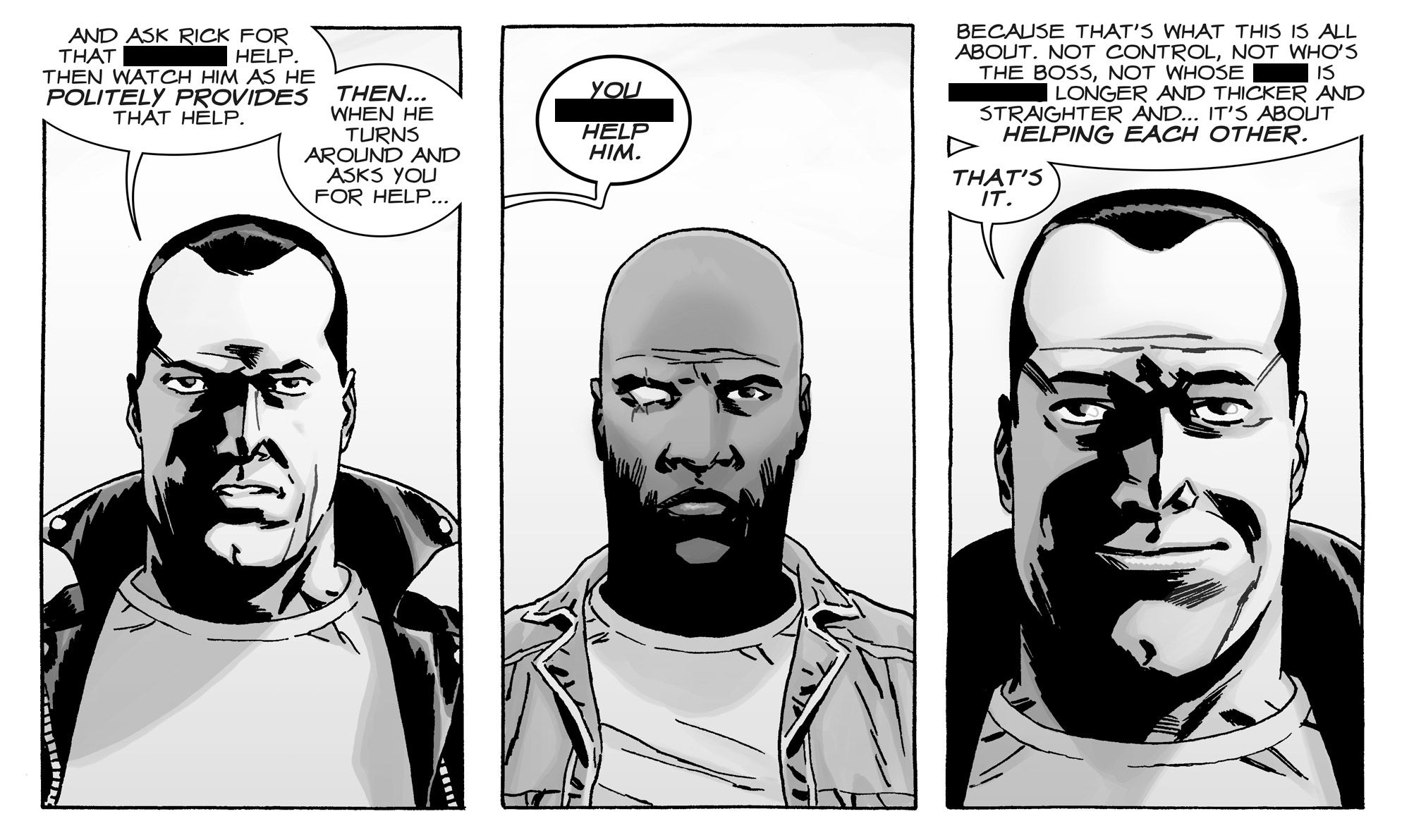 Negan convincing the Saviors to back down The Walking Dead comic panel