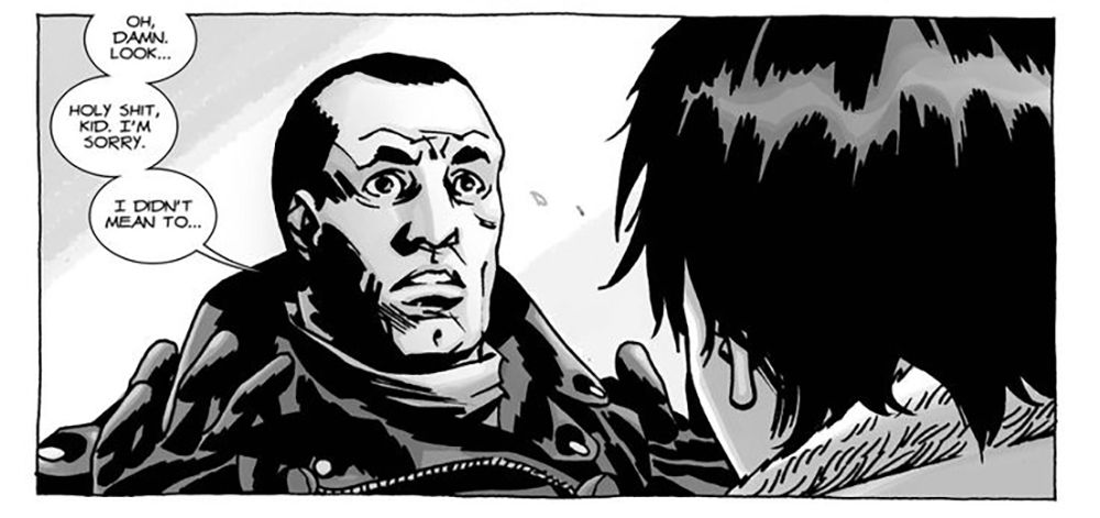 Negan showing remorse for mistreating Carl in TWD comic Panel