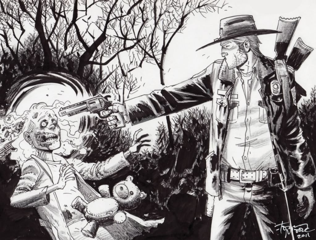 Rick Grimes killing a walker special drawing by Tony Moore