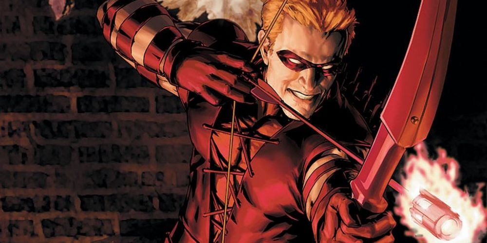 DC Comics' Roy Harper as Red Arrow about to shoot an arrow