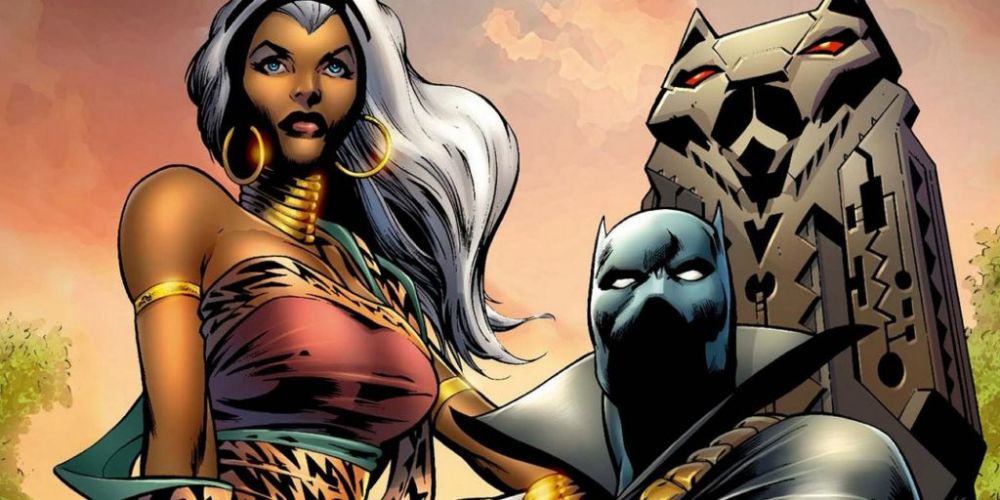 Storm and Black Panther look over Wakanda in Marvel Comics
