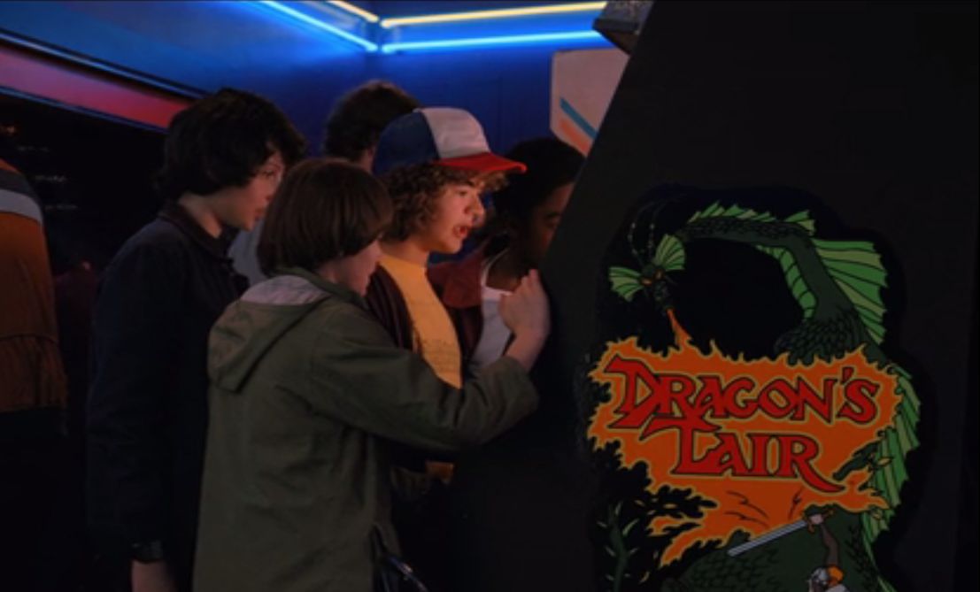 Stranger Things 2 boys playing Dragon's Lair