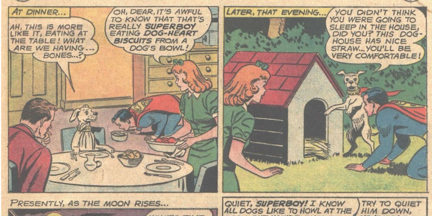 Superboy eats Krypto's dog treats