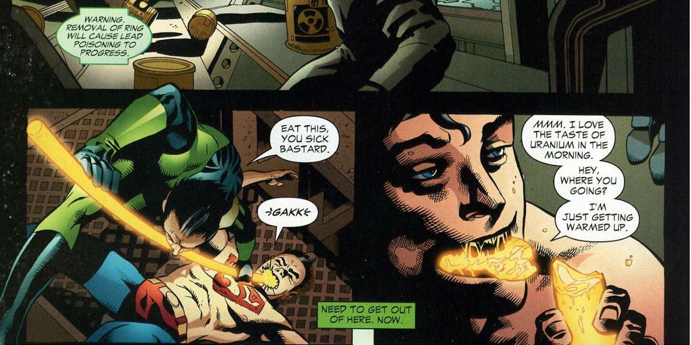 Superboy Prime fights Sodam Yat and eats uranium