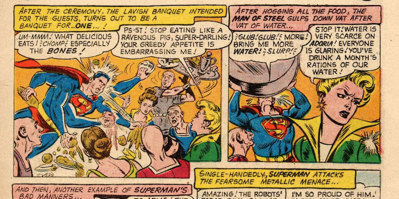 Superman eats an entire buffet in DC Comics