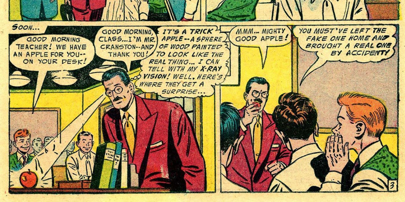 Clark Kent eats a wooden apple in Superman comics