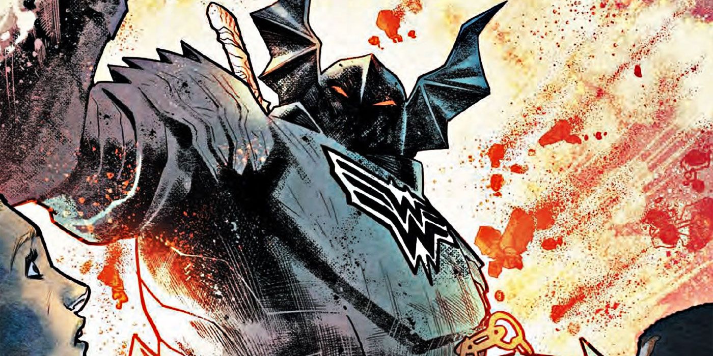 Batman wears the helm of Ares as Batman the Merciless