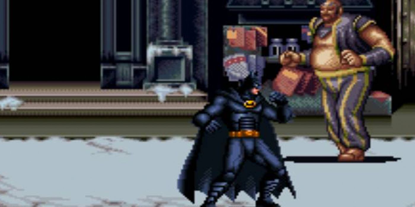 Batman faces off against the Red Triangle strongman.