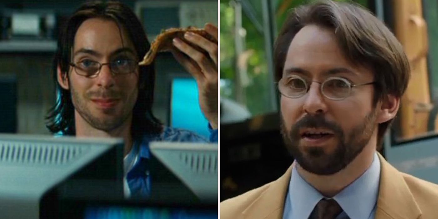 A split image of Martin Starr's characters from The Incredible Hulk and Spider-Man: Homecoming