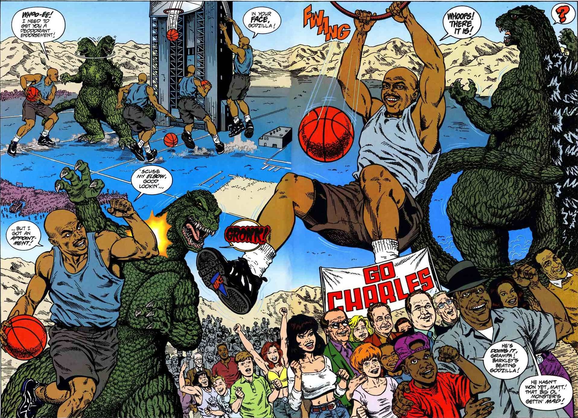 Charles Barklay playing Basketball with Godzilla