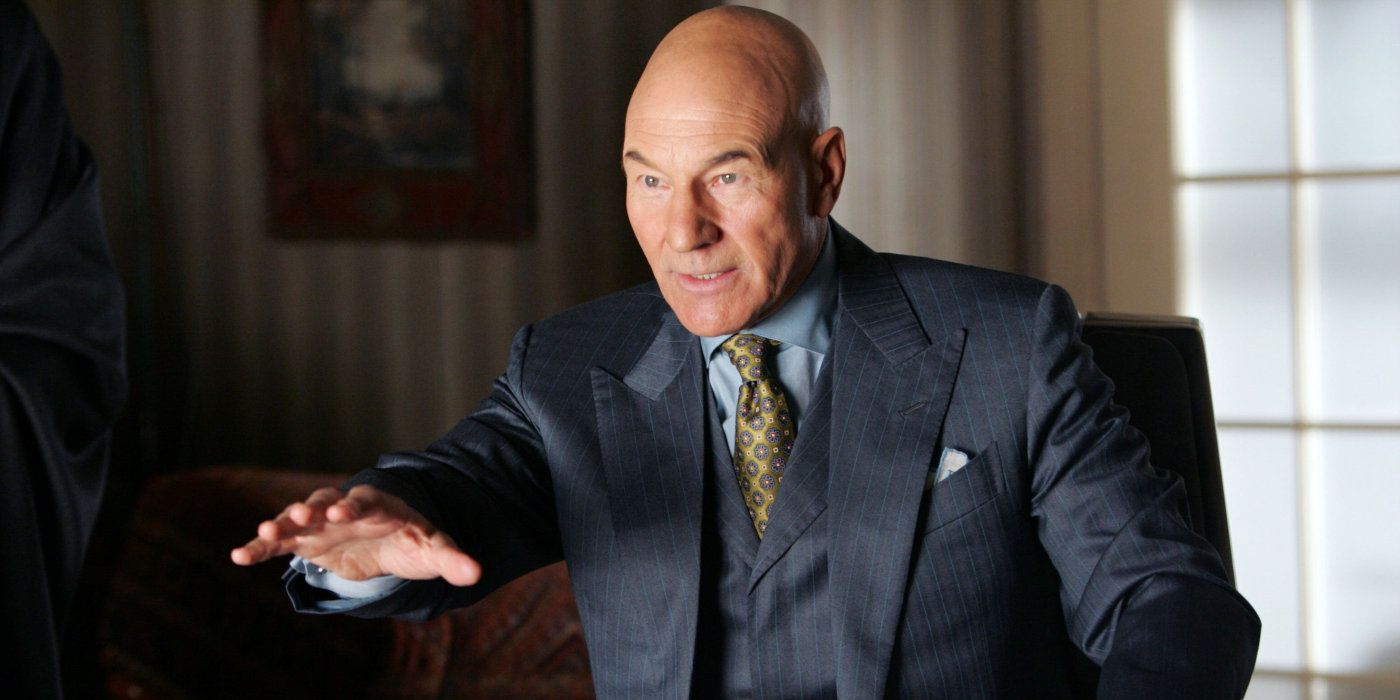 Professor X (Patrick Stewart) smiles and stretches out his hand