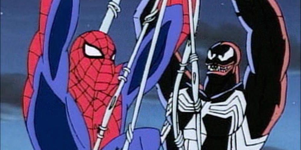 Spider-Man 94 Venom holds Spidey