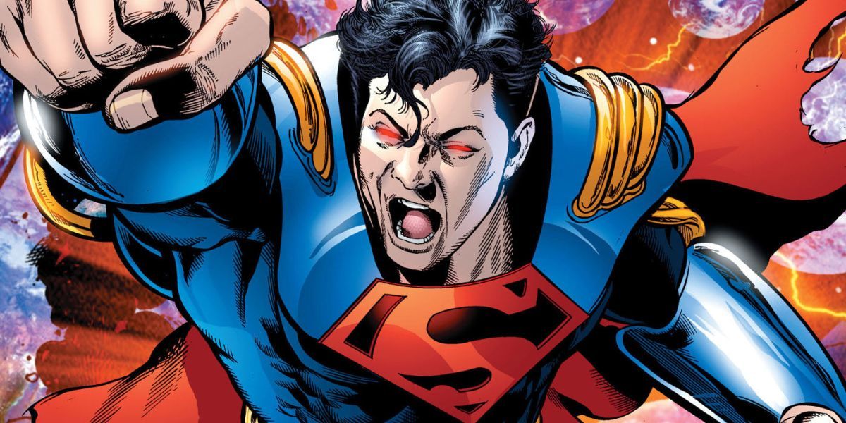 Superboy Prime in armor punching angrily