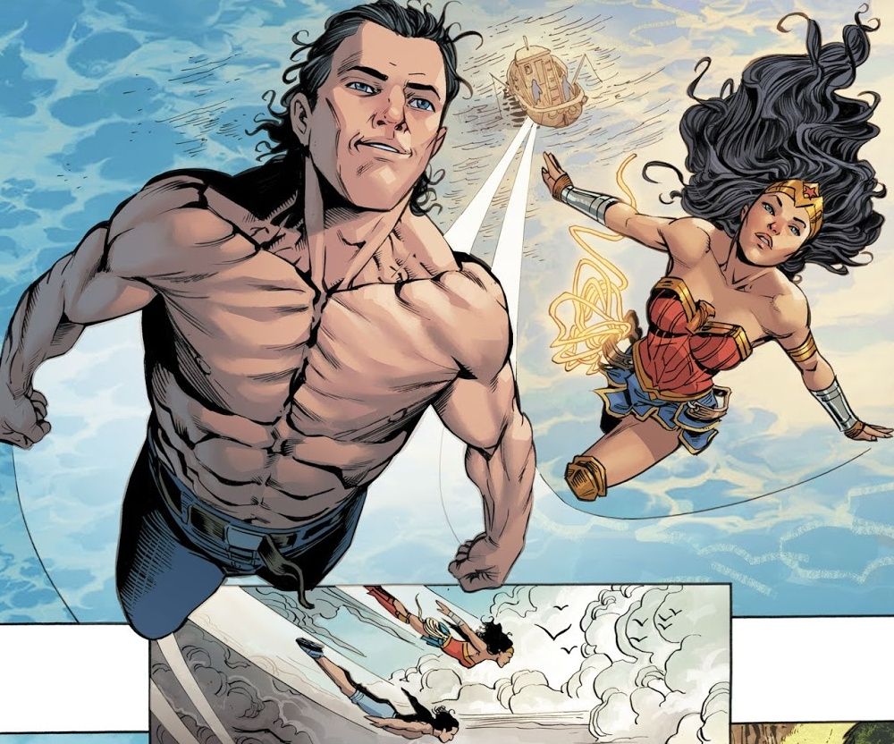 Wonder Woman and Jason fly