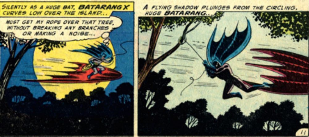 Batman Rides Atop A Giant Batarang