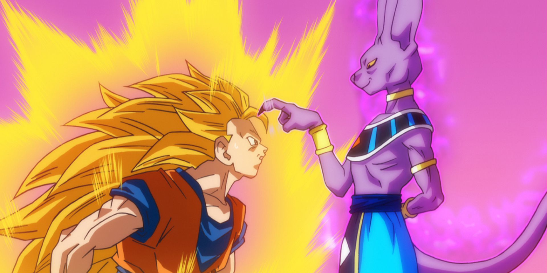 Beerus, the God of Destruction, effortlessly defeats Goku's Super Saiyan 3 form during the preliminary arc of Dragon Ball Super