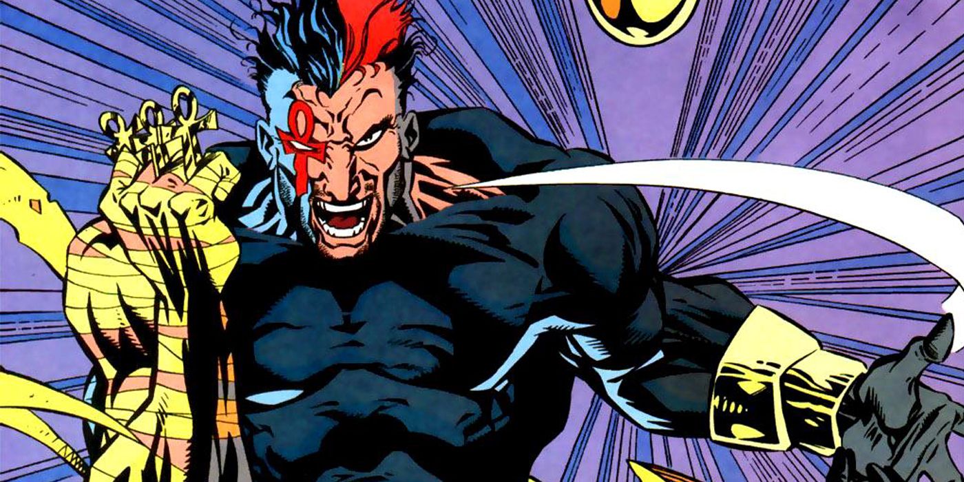 Fate holding and throwing magical weapons from the '90s DC Comics series