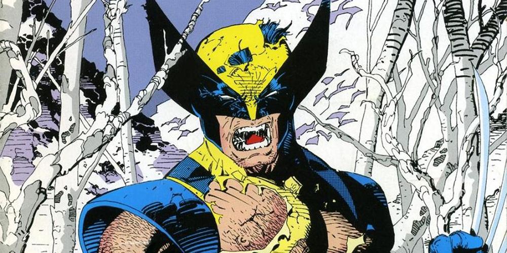 Jim Lee depicts Wolverine standing in the woods wearing a torn costume.