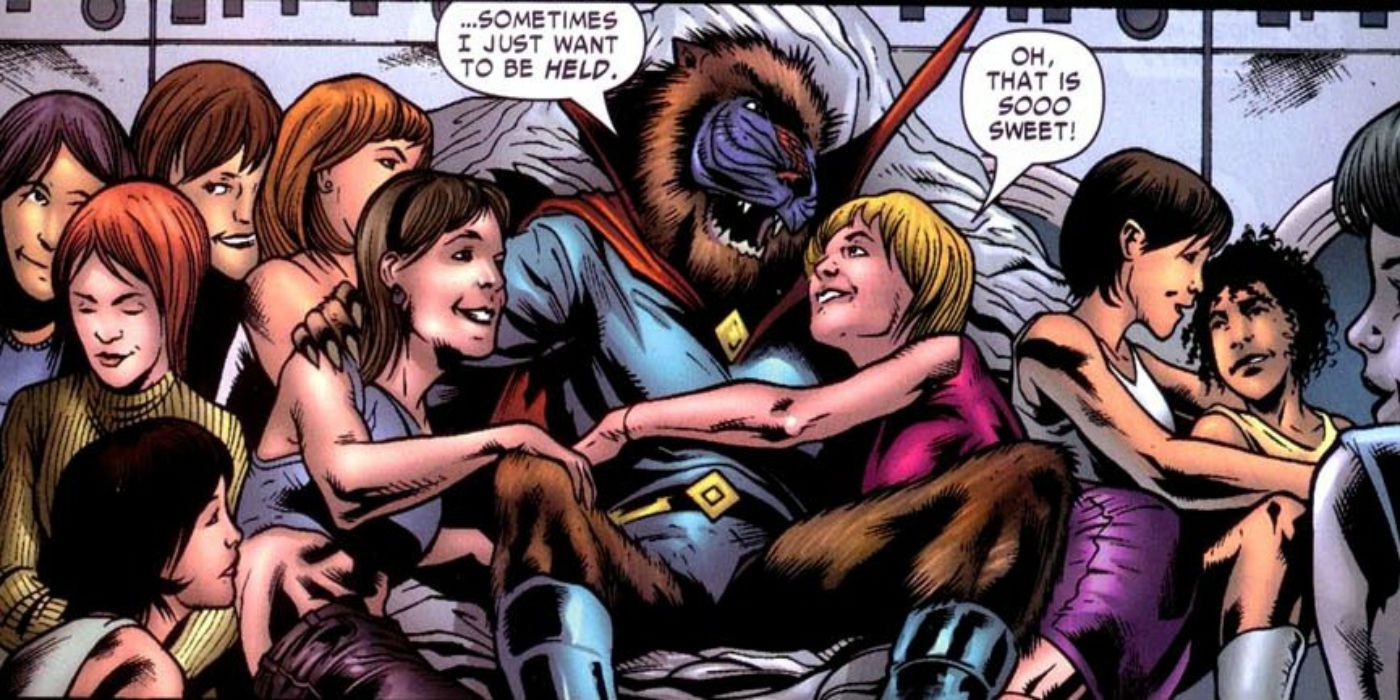 mandrill surrounded by women