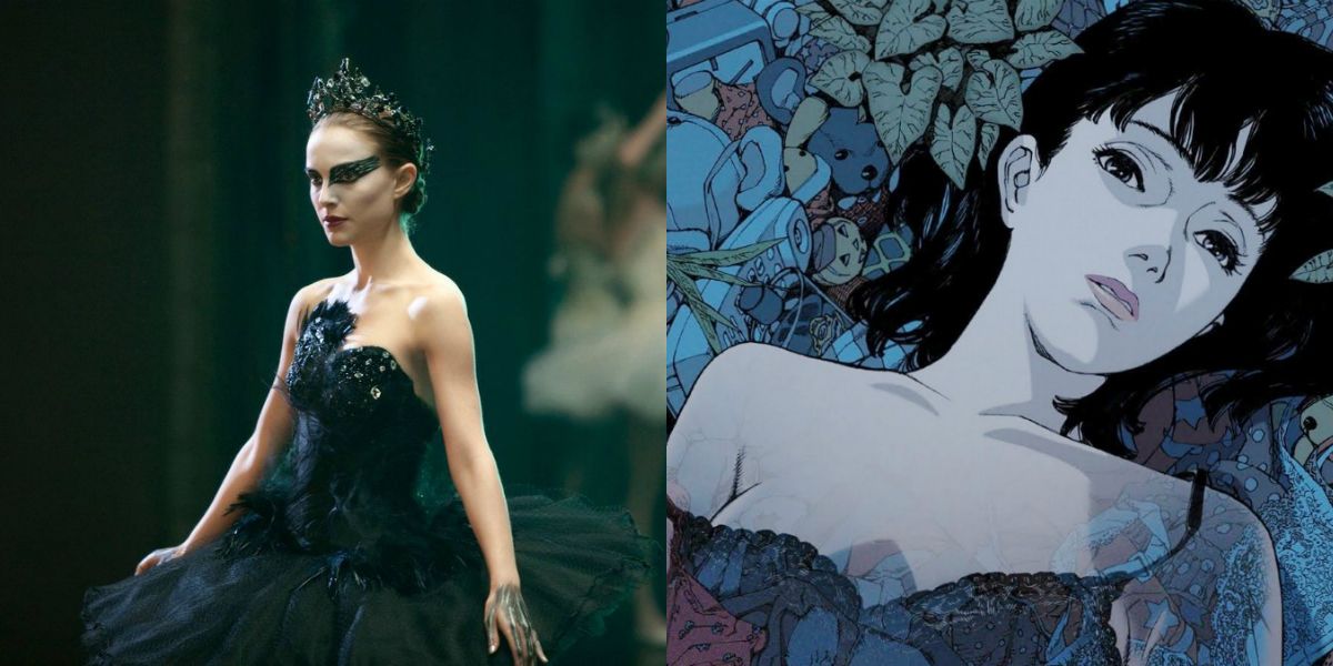 A split image of Black Swan and Perfect Blue.