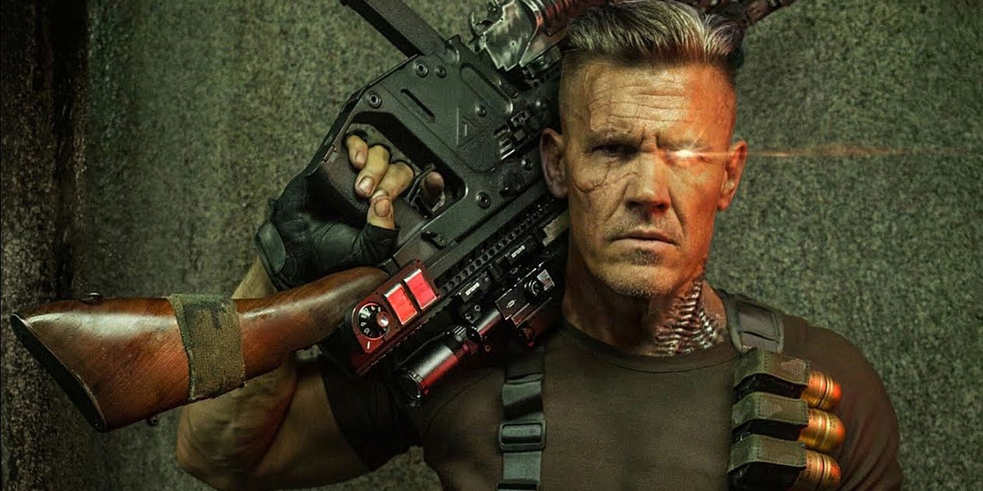 Josh Brolin's Cable with a gun resting on his shoulder