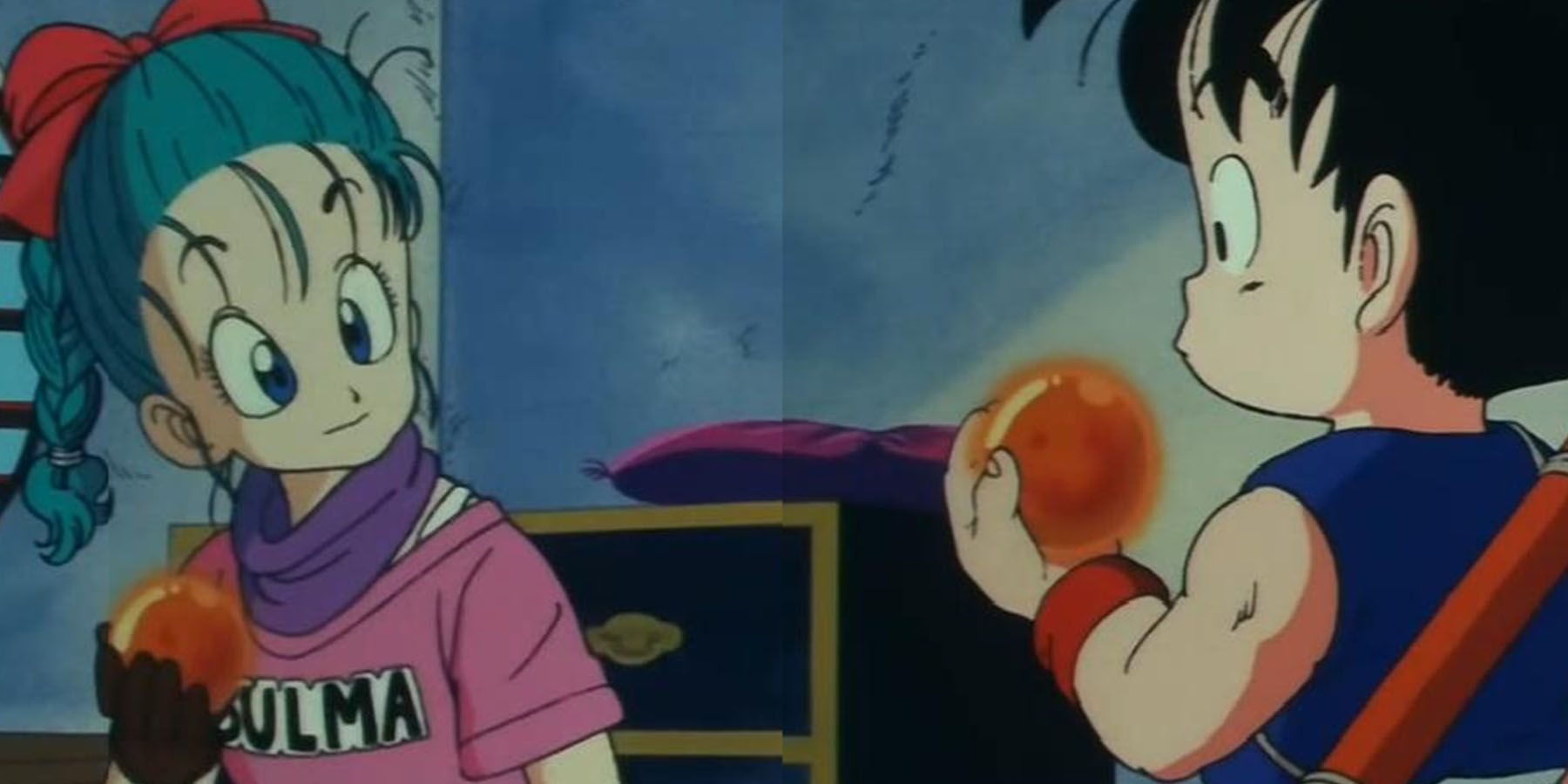 Goku meets Bulma for the first time and shows her his Dragon Ball in Dragon Ball