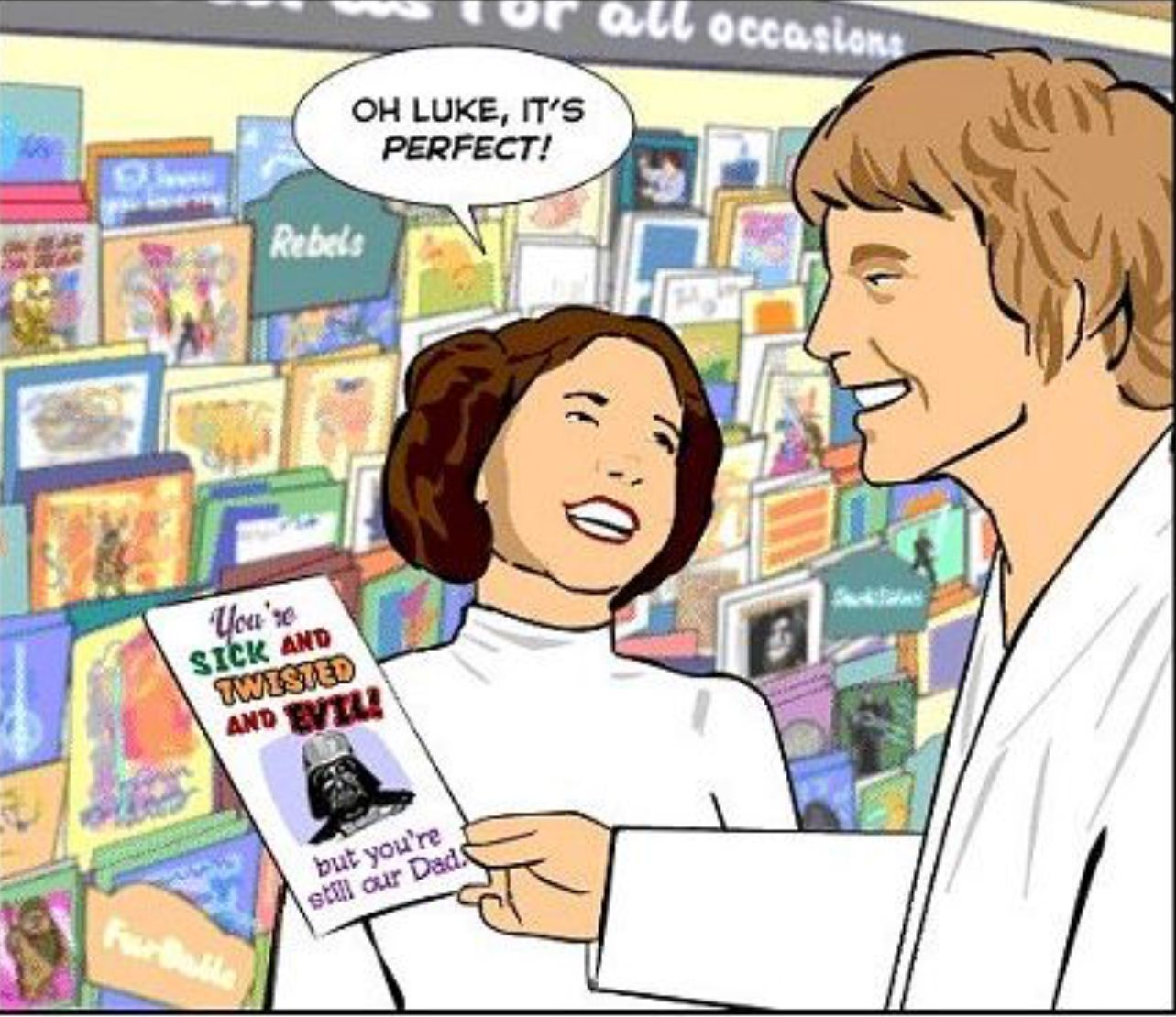 Luke Skywalker and Princess Leia Look for Father's Day Cards