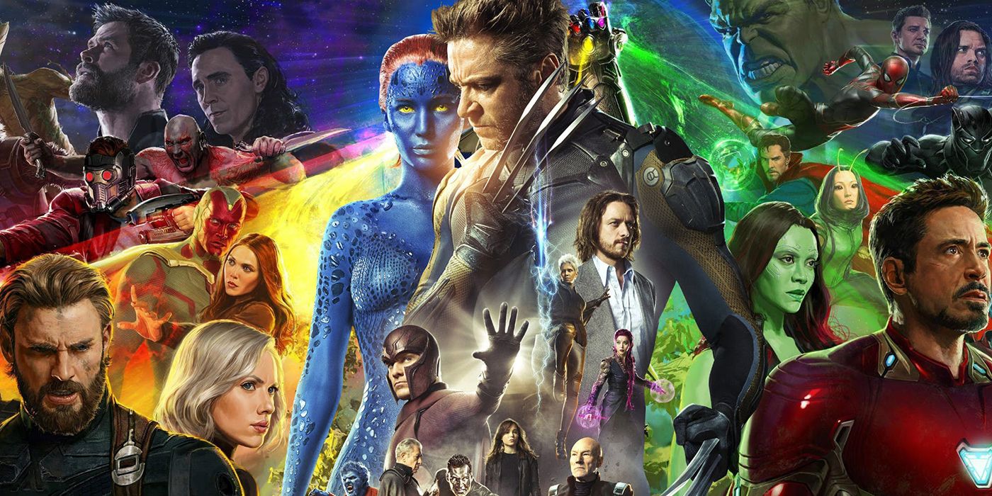 The cast of X-Men: Days of Future Past with an image of the cast of Avengers: Infinity War.