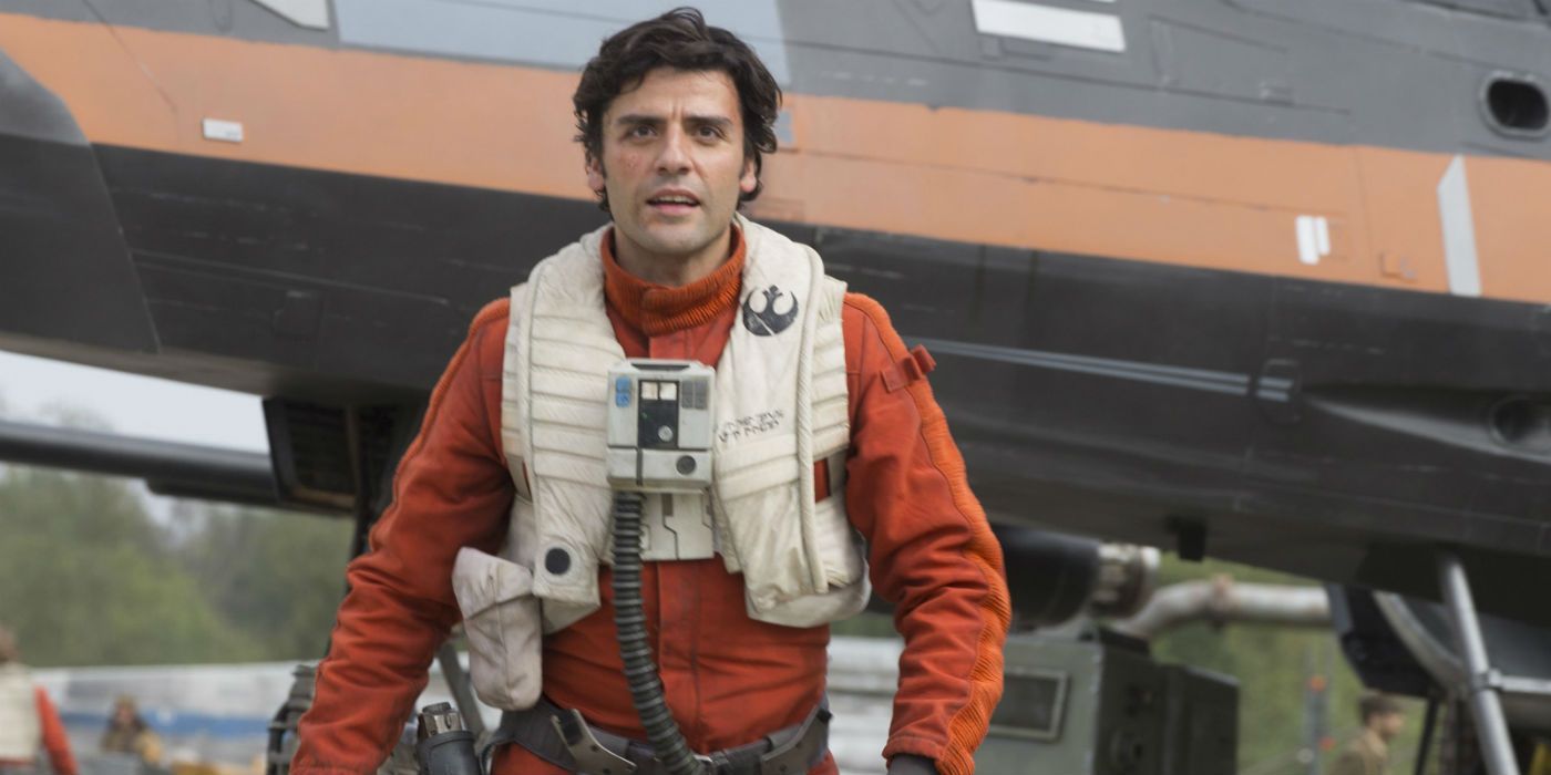 Poe Dameron walking from X-Wing in The Force Awakens