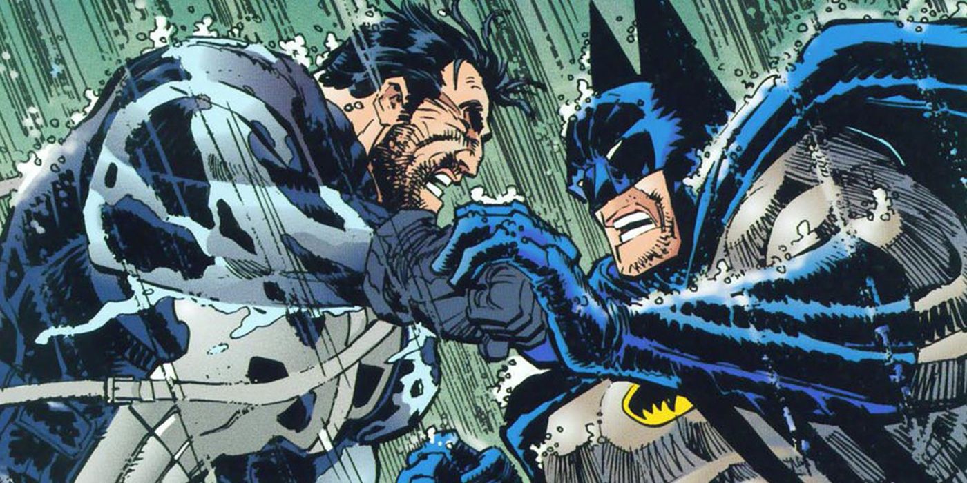 The Punisher fights Batman in the crossover, Deadly Knights.