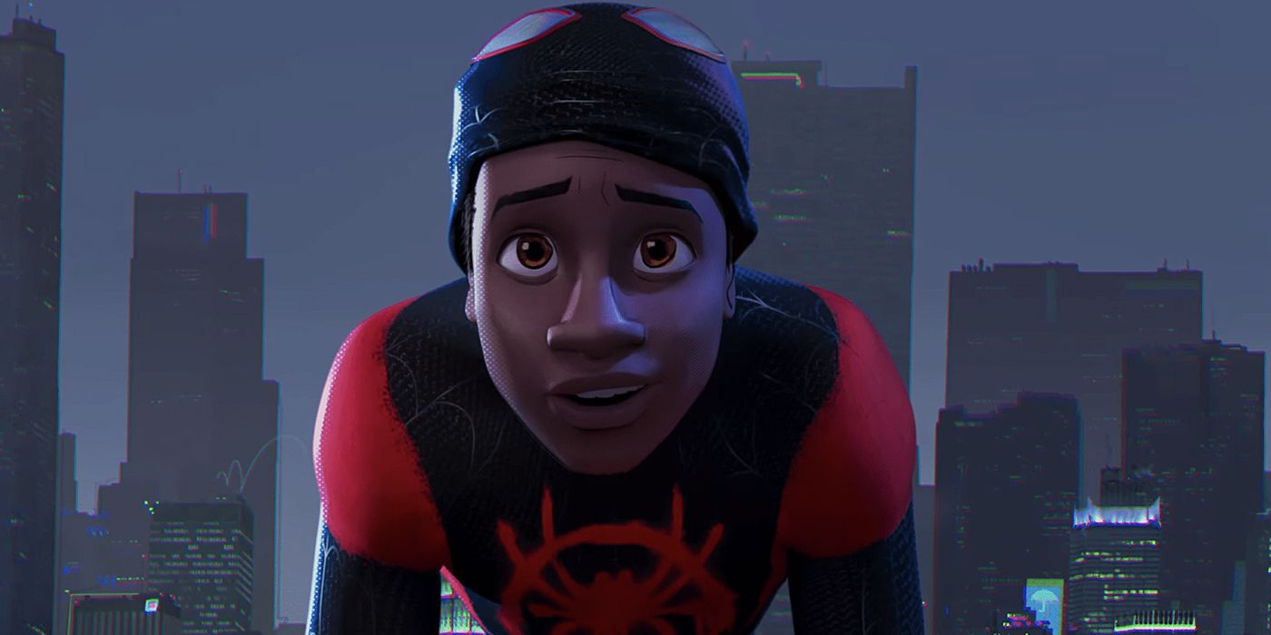 Miles Morales as Spider-Man with his mask rolled up