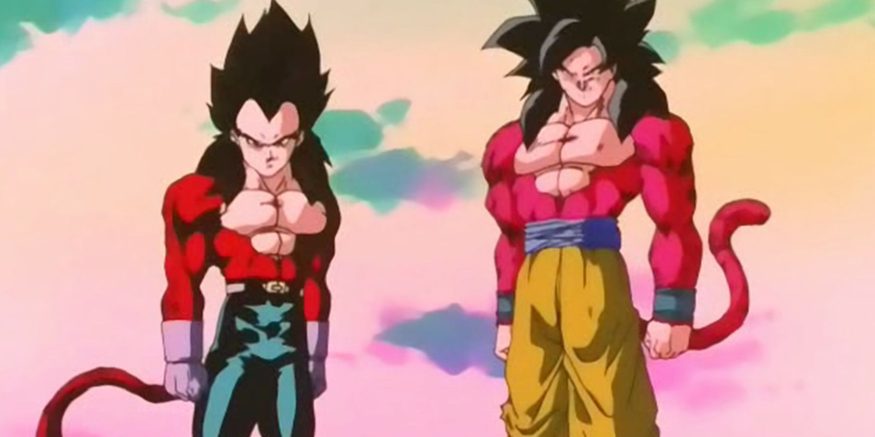 Super Saiyan 4 Goku and Vegeta assess the situation in Dragon Ball GT