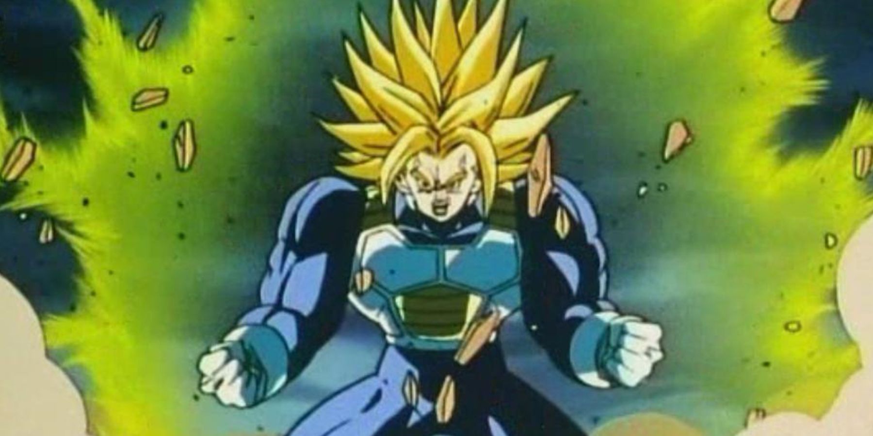 Trunks se transforma na forma Super Saiyan de Terceiro Grau em Dragon Ball Z.