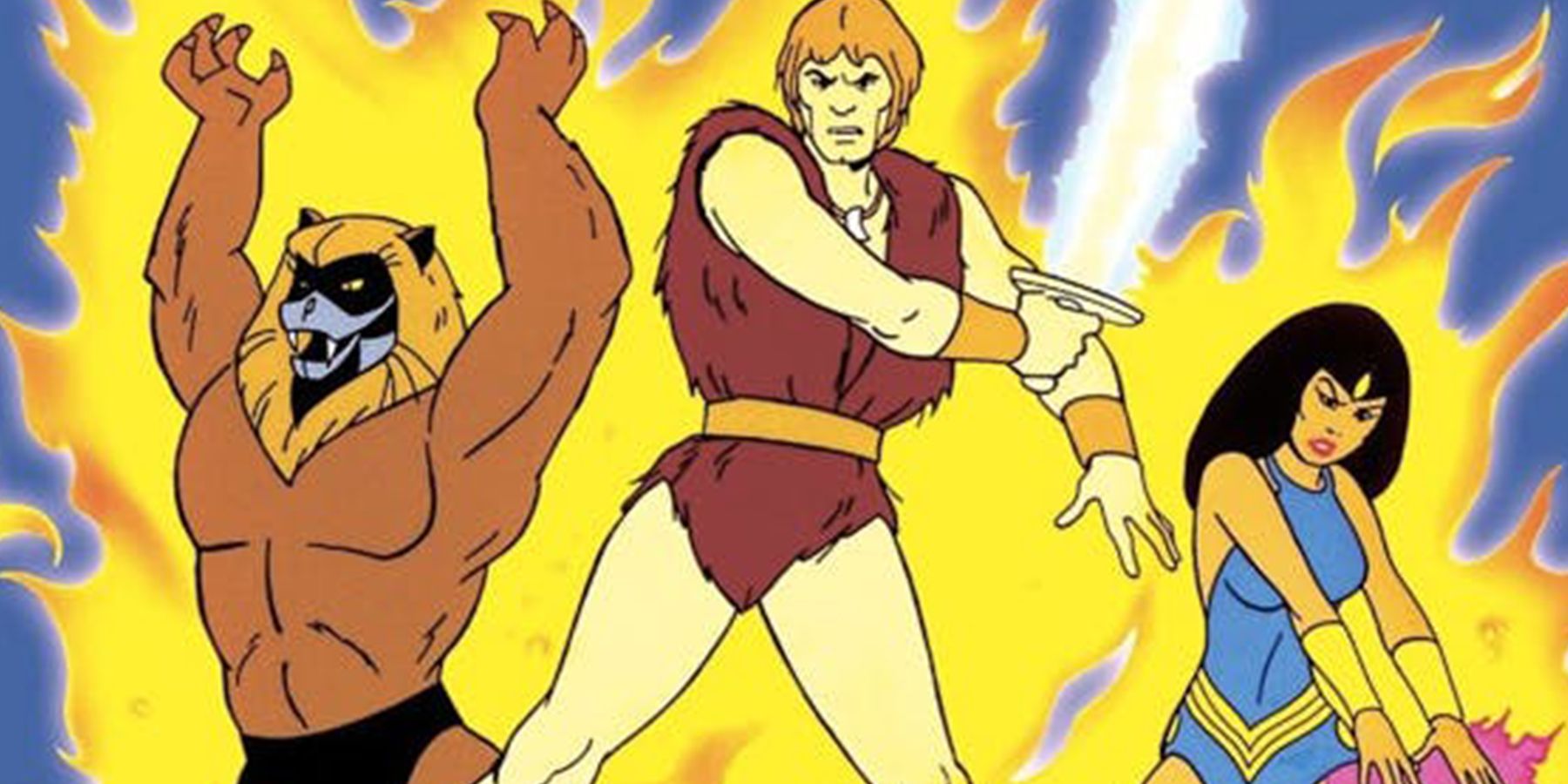 Thundarr with Ookla the Mok and Princess Ariel in Hanna-Barbera's Thundarr The Barbarian