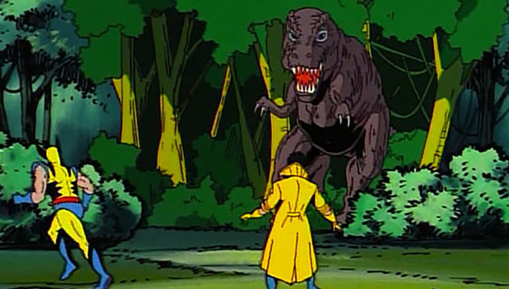 X-Men Animated Series Wolverine Jubilee and a Dinosaur