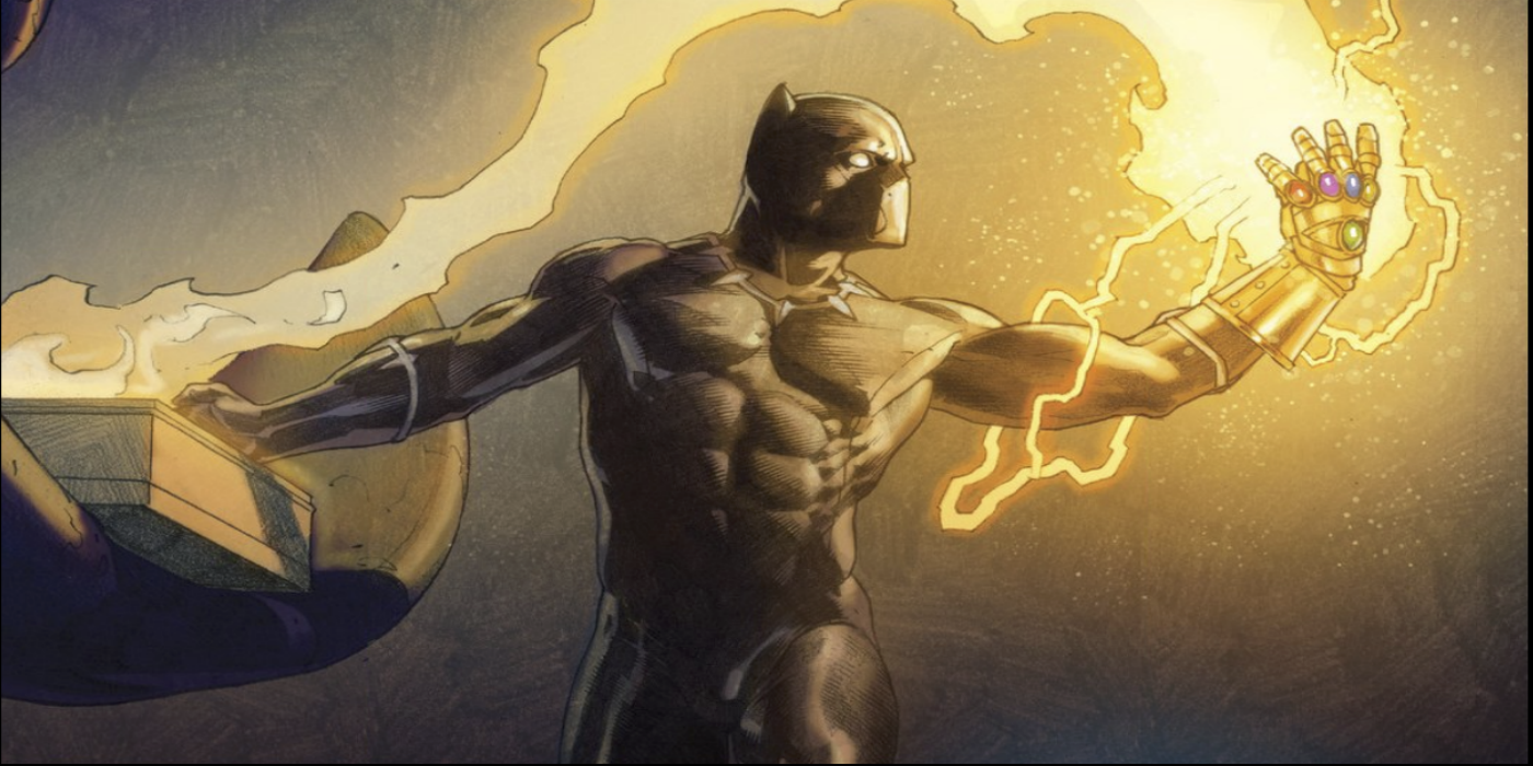 Black Panther wields the Infinity Gauntlet in Marvel Comics