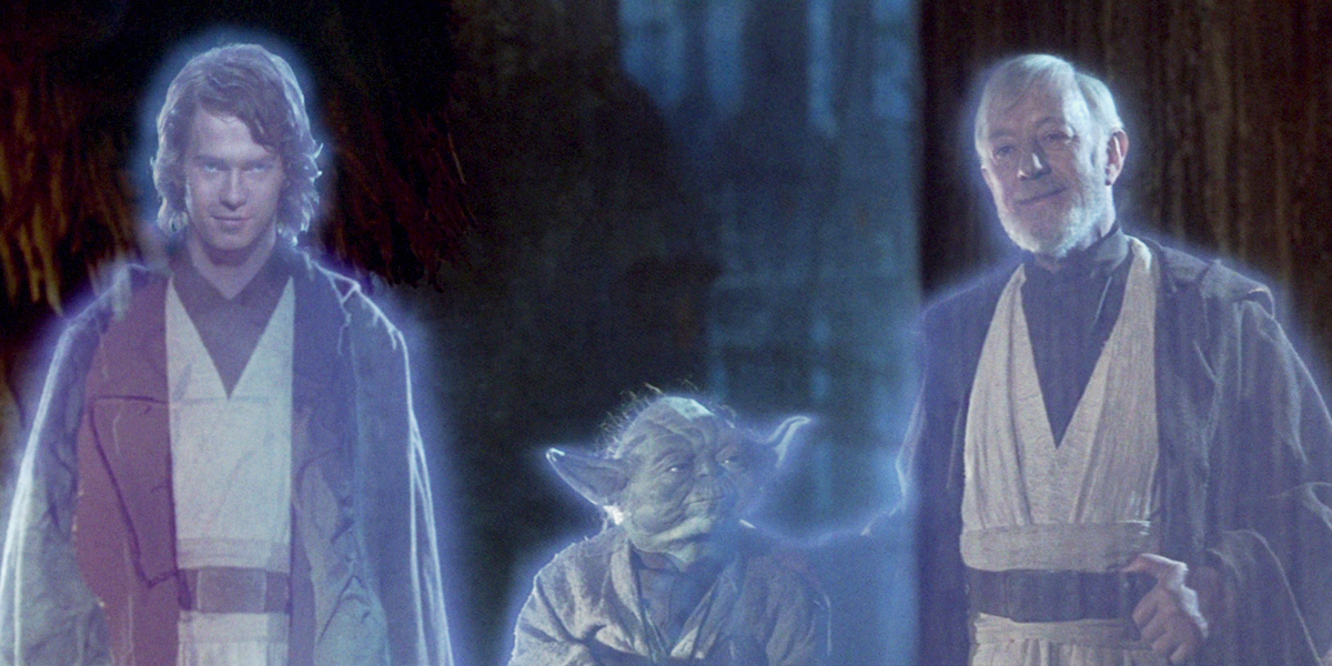 the force ghosts of anakin, yoda, and obi-wan