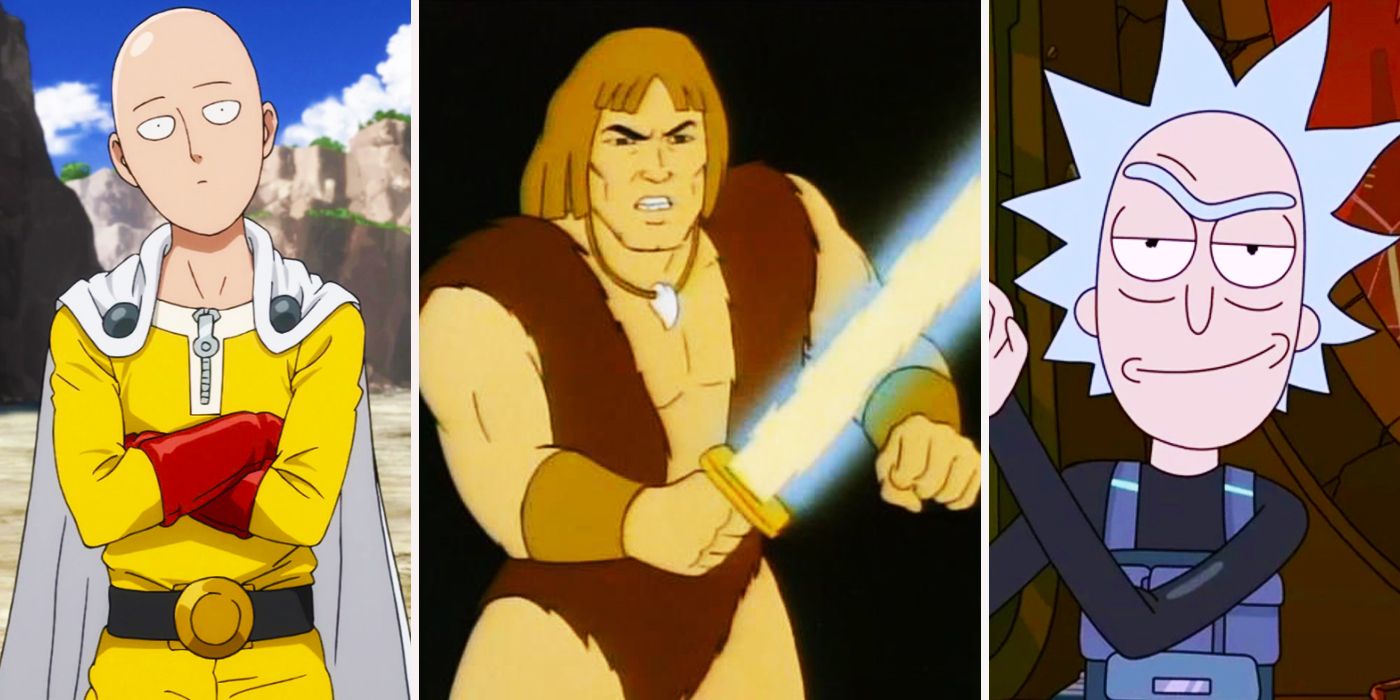 A split image of Saitama, Thundarr the Barbarian, and Rick Sanchez