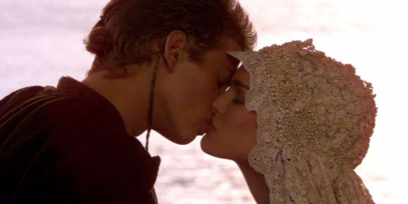 Anakin and Padme kiss as they get married at the end of Attack of the Clones