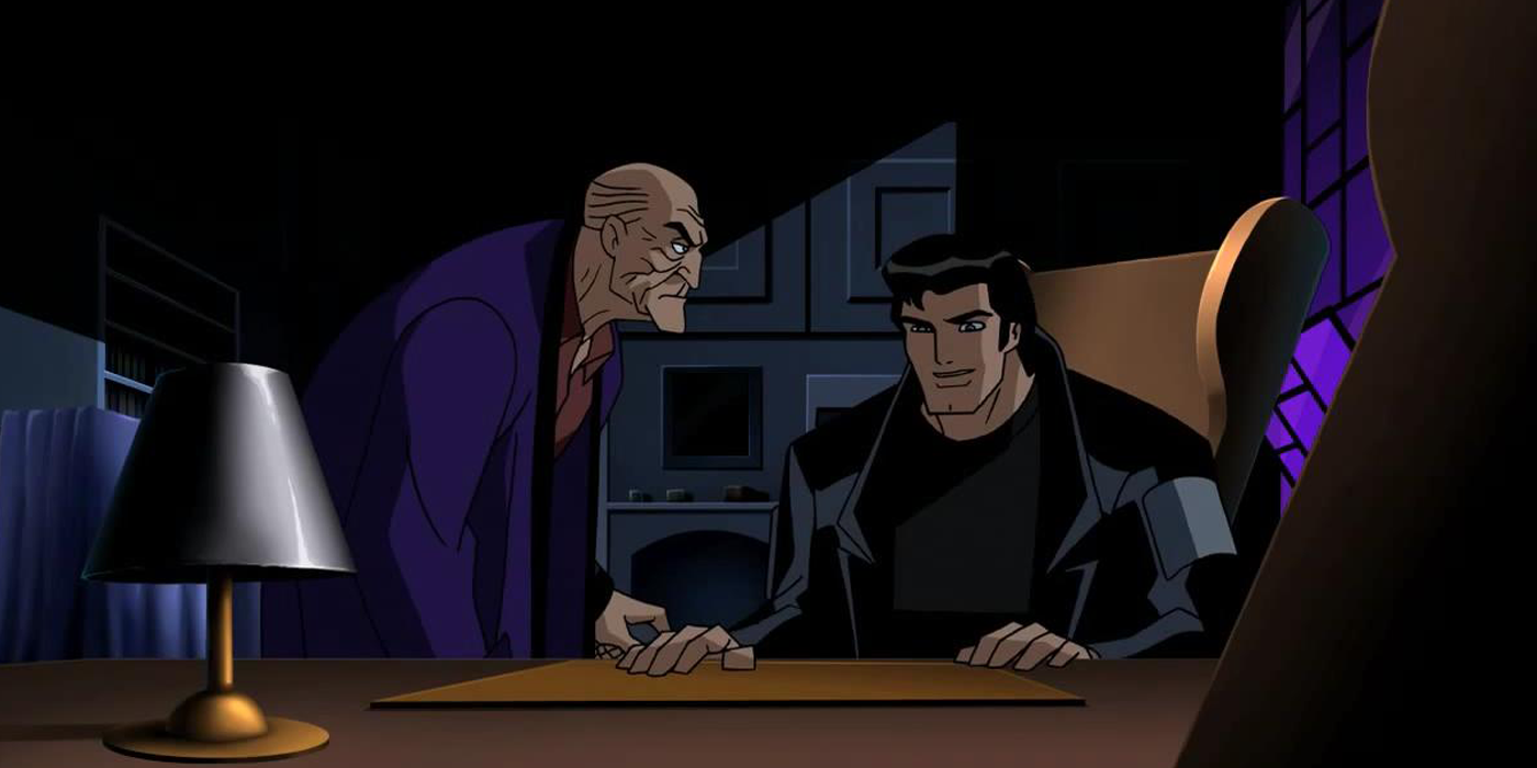 An elderly Bruce Wayne talking to Terry McGinnis in Justice League Unlimited