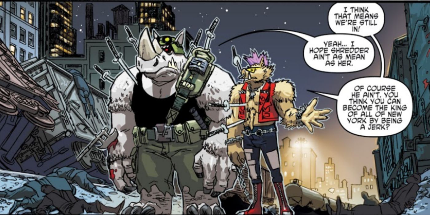 Bebop and Rocksteady conversing in TMNT comics.